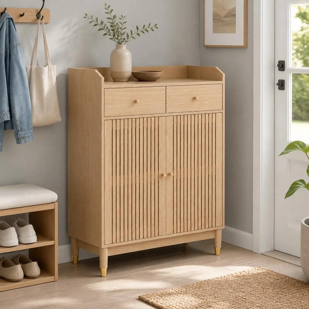 4-Tier Shoe Cabinet with Adjustable Shelves and Drawers