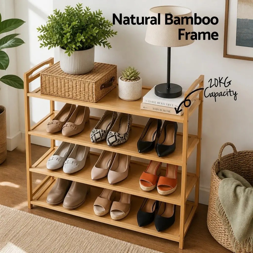 4-Tier Bamboo Shoe Rack for Organised Storage
