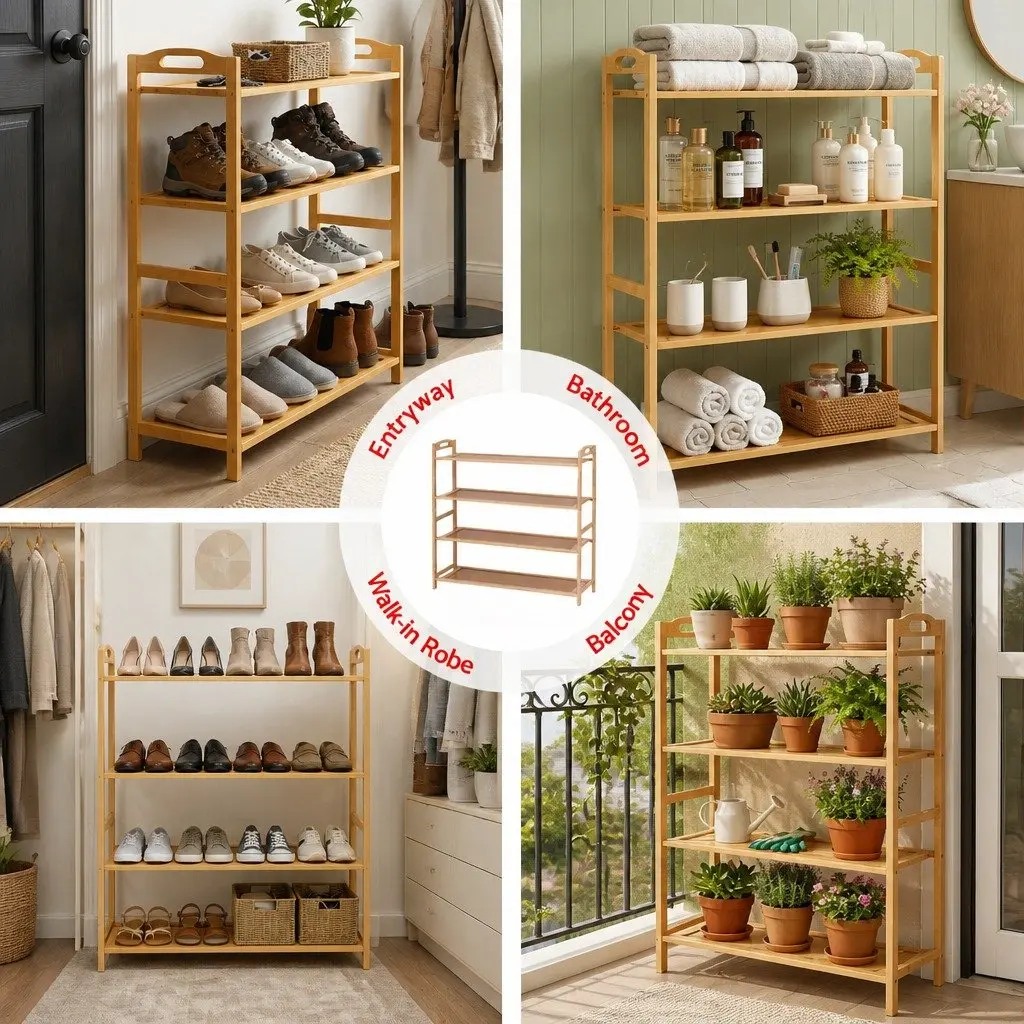 4-Tier Bamboo Shoe Rack for Organised Storage