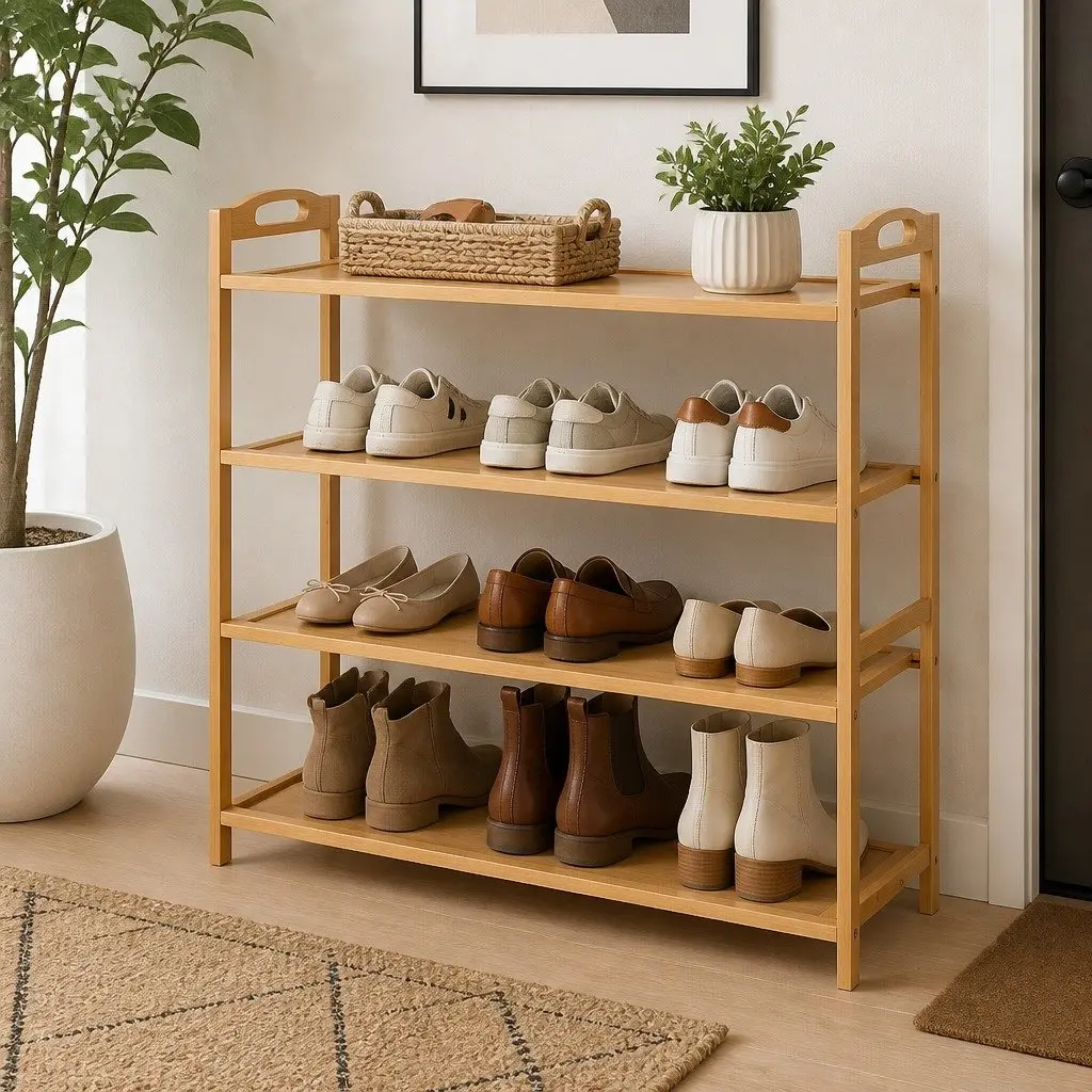 4-Tier Bamboo Shoe Rack for Organised Storage