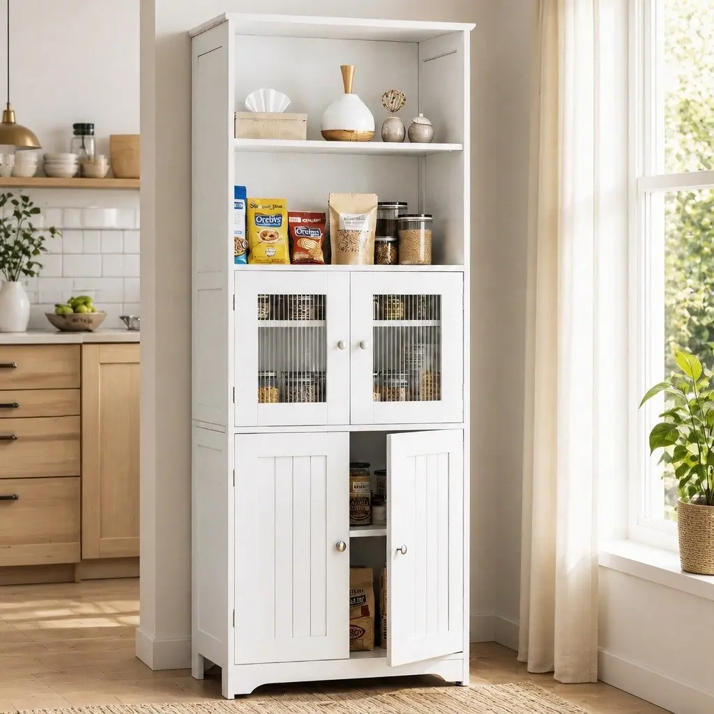 Buffet Sideboard Cabinet Particle Board MDF Frosted Glass White 160cm