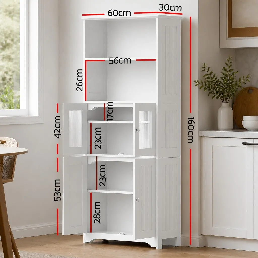 Buffet Sideboard Cabinet Particle Board MDF Frosted Glass White 160cm