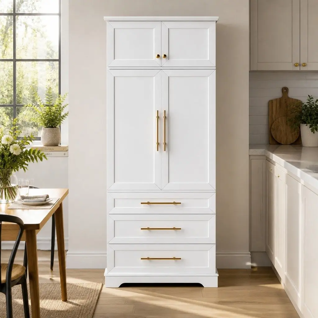 Buffet Sideboard Cabinet Particle Board MDF Aluminium Metal 80cm x 40cm x 200cm White Set of 2