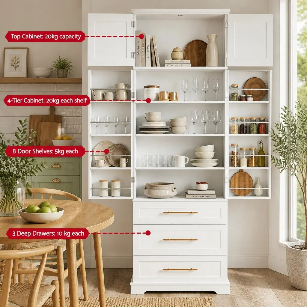 Buffet Sideboard Cabinet Particle Board MDF Aluminium Metal 80cm x 40cm x 200cm White Set of 2