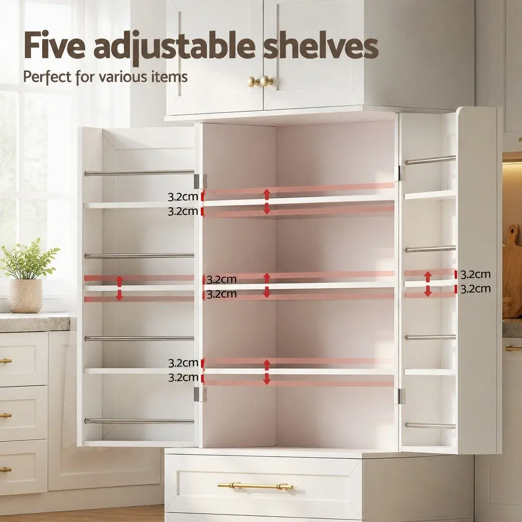 Buffet Sideboard Cabinet Particle Board MDF Aluminium Metal 80cm x 40cm x 200cm White Set of 2