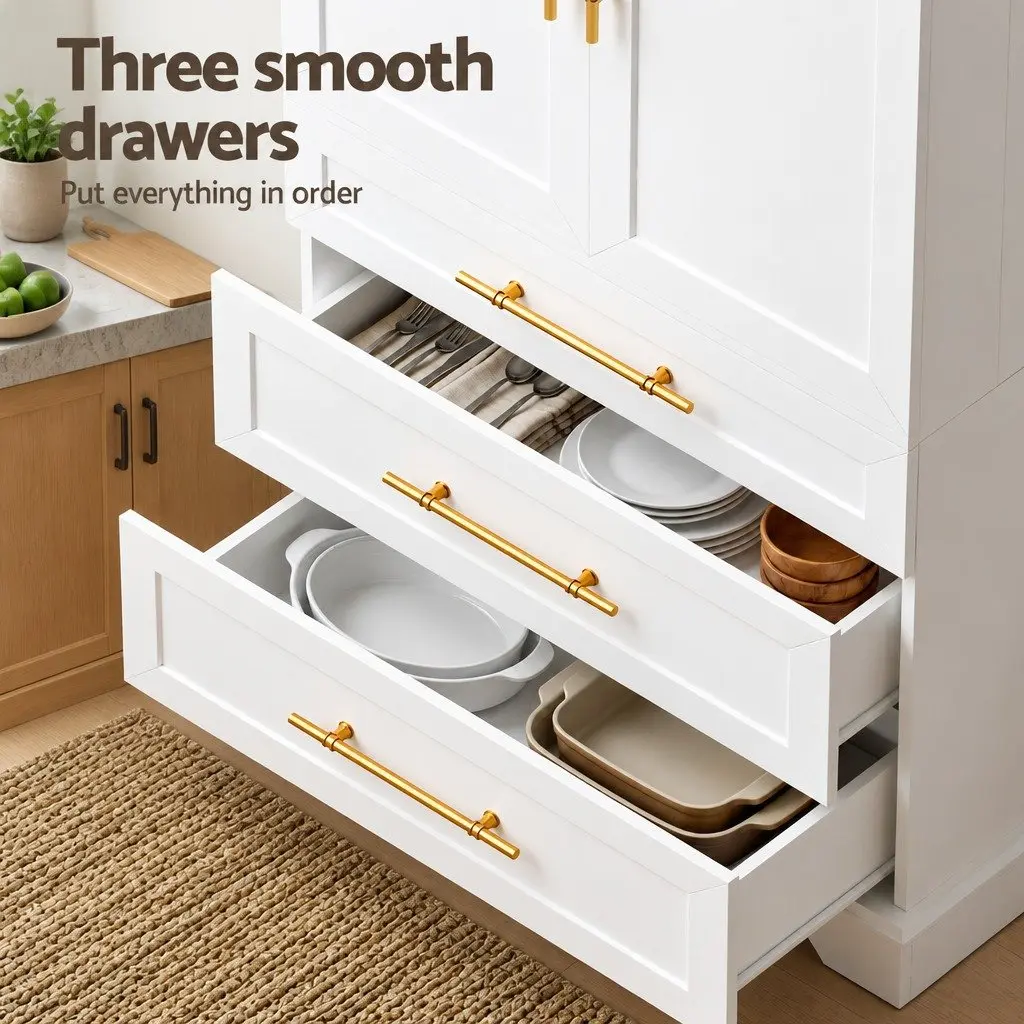 Buffet Sideboard Cabinet Particle Board MDF Aluminium Metal 80cm x 40cm x 200cm White Set of 2