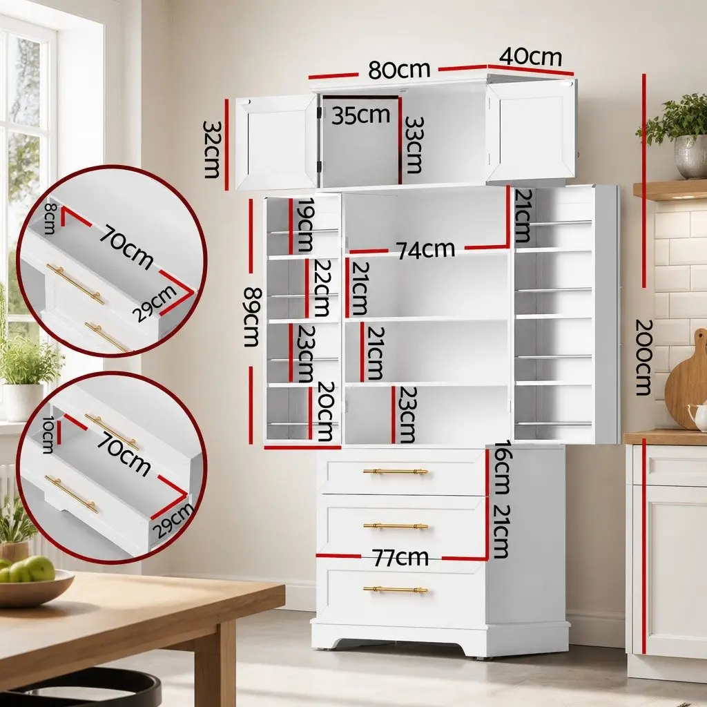 Buffet Sideboard Cabinet Particle Board MDF 80cm x 40cm x 200cm White