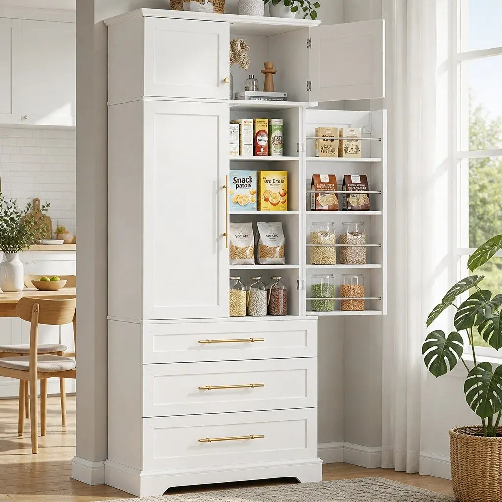 Buffet Sideboard Cabinet Particle Board MDF 80cm x 40cm x 200cm White