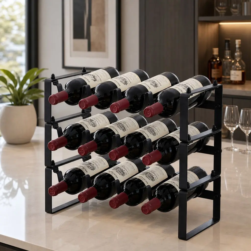 3-Tier Wine Rack Metal Black Countertop Display Shelf