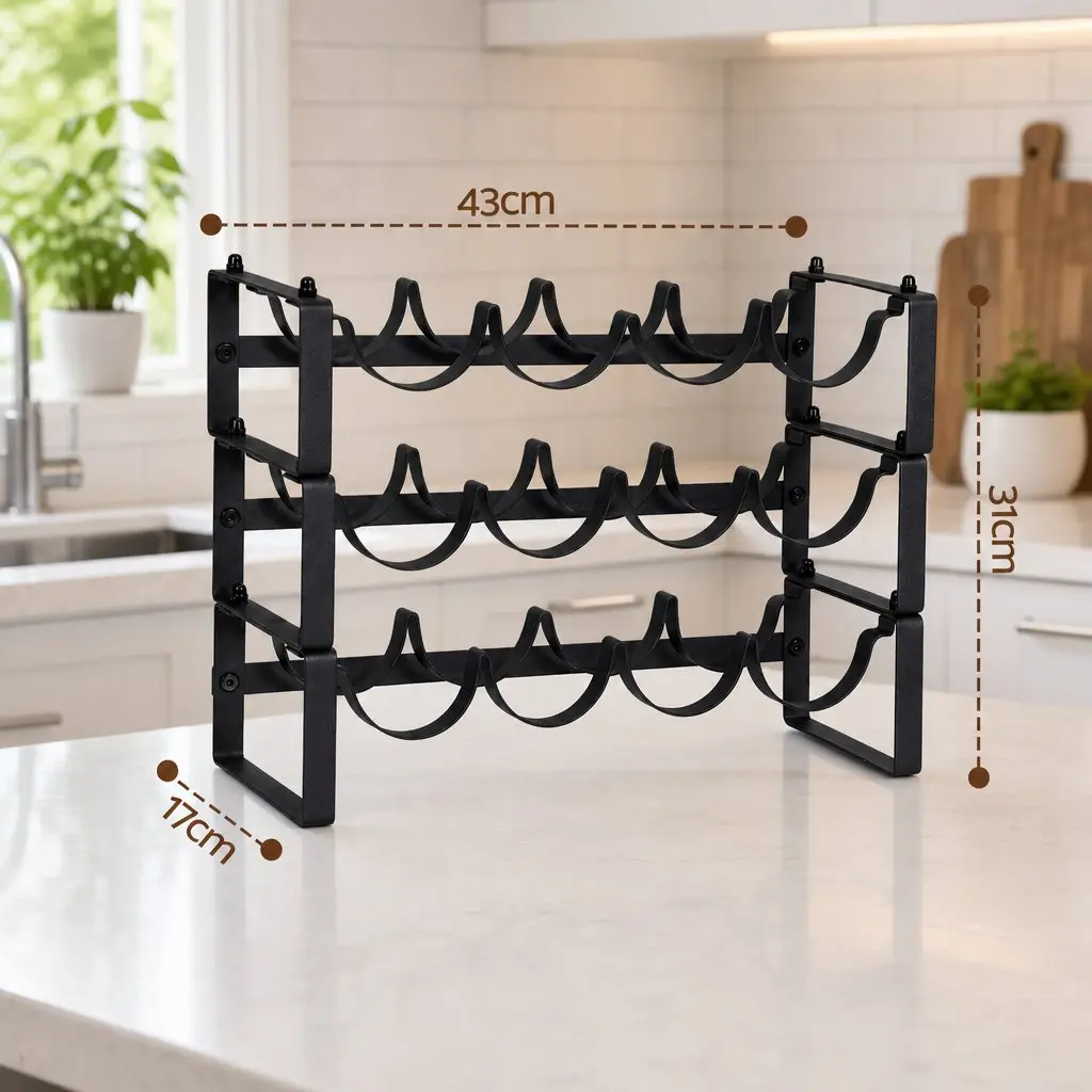 3-Tier Wine Rack Metal Black Countertop Display Shelf