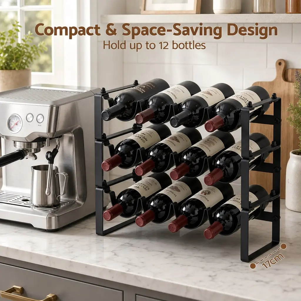 3-Tier Wine Rack Metal Black Countertop Display Shelf