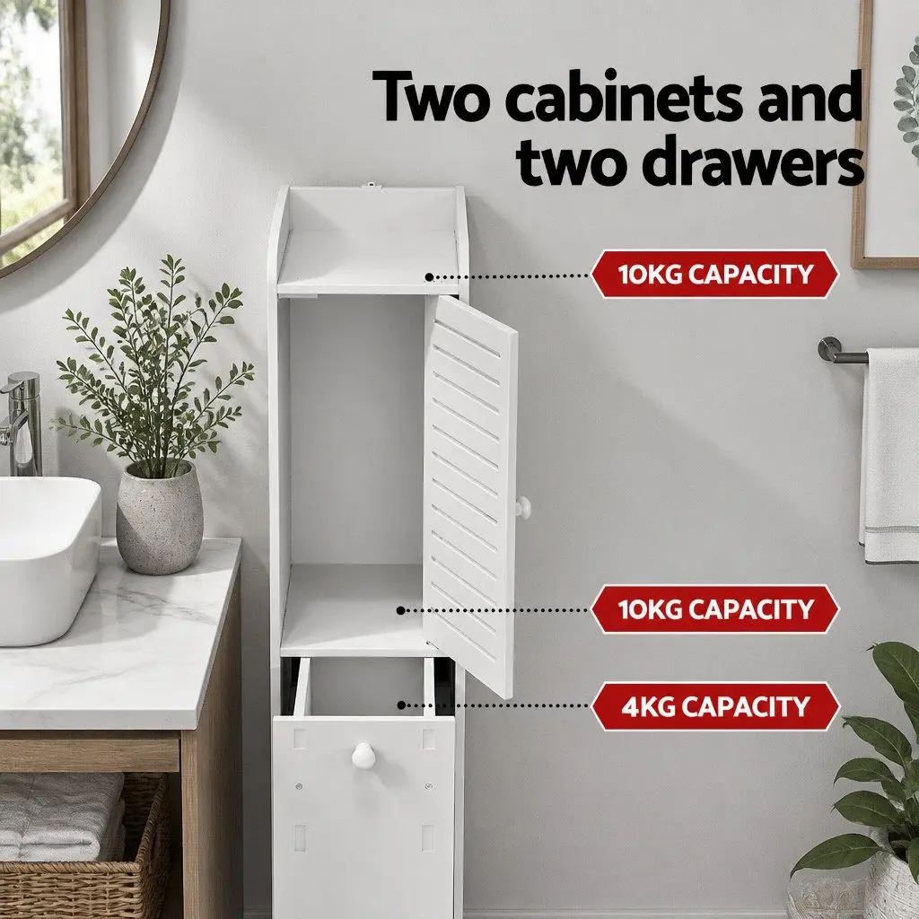 Bathroom Storage Cabinet Wood Plastic Board 20cm W x 25cm D x 118cm H White Slim Corner