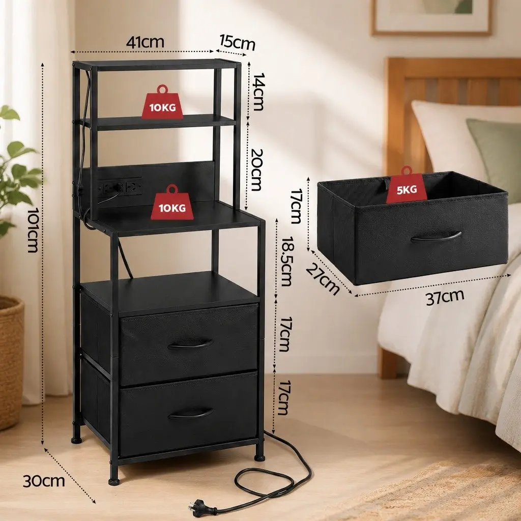 Nightstand with LED Charging Station and Drawers