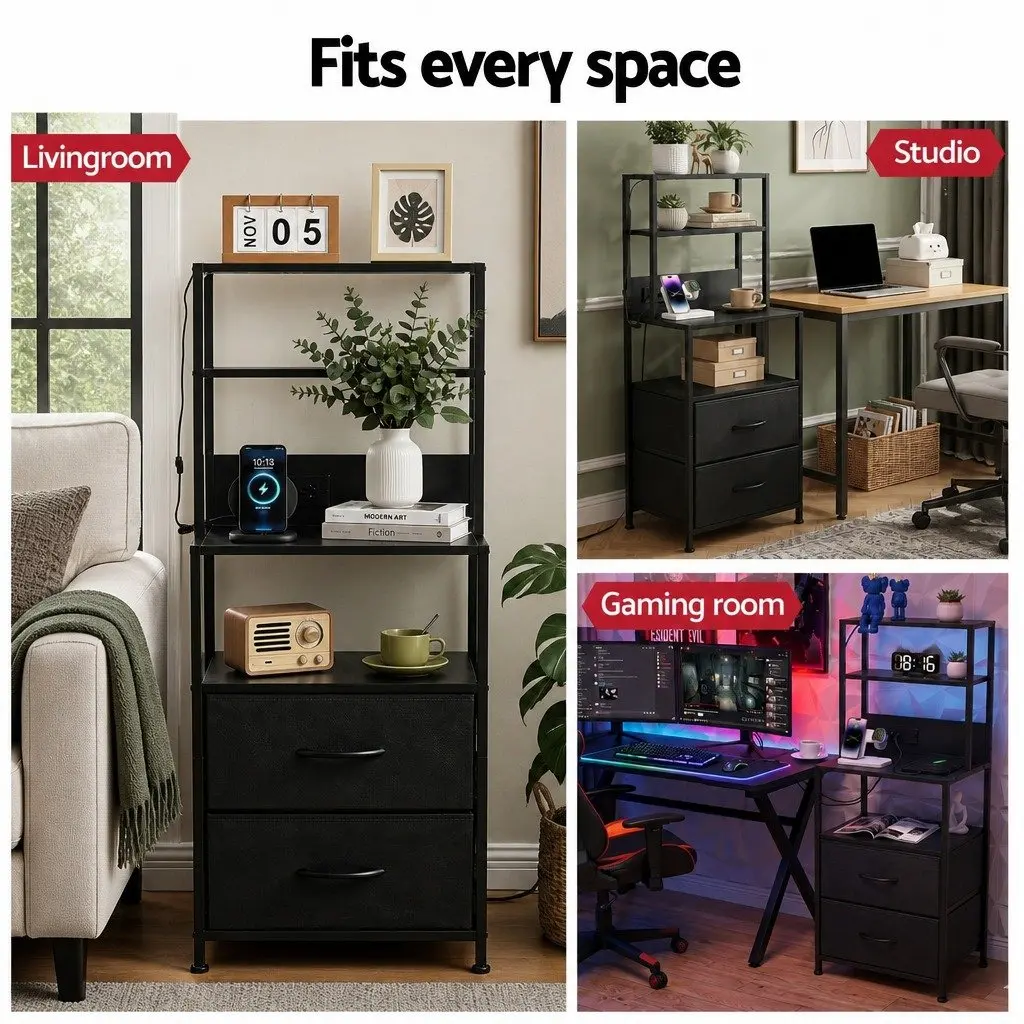 Nightstand with LED Charging Station and Drawers