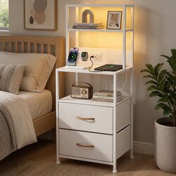 Durable Bedside Table with Charging Station and LED Features