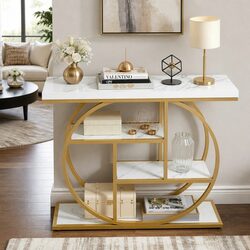 Stylish Console Table with Marble Effect and 4 Shelves