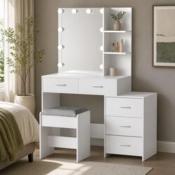 Hollywood-Style Dressing Table Set with LED Mirror