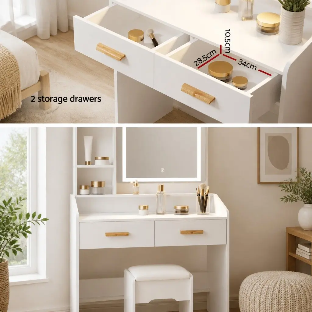 Hollywood LED Makeup Mirror Dressing Table Set in White