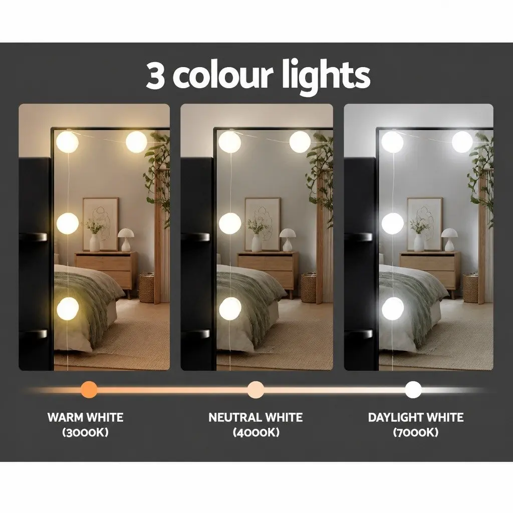 Black Dressing Table Set with LED Mirror and Stool