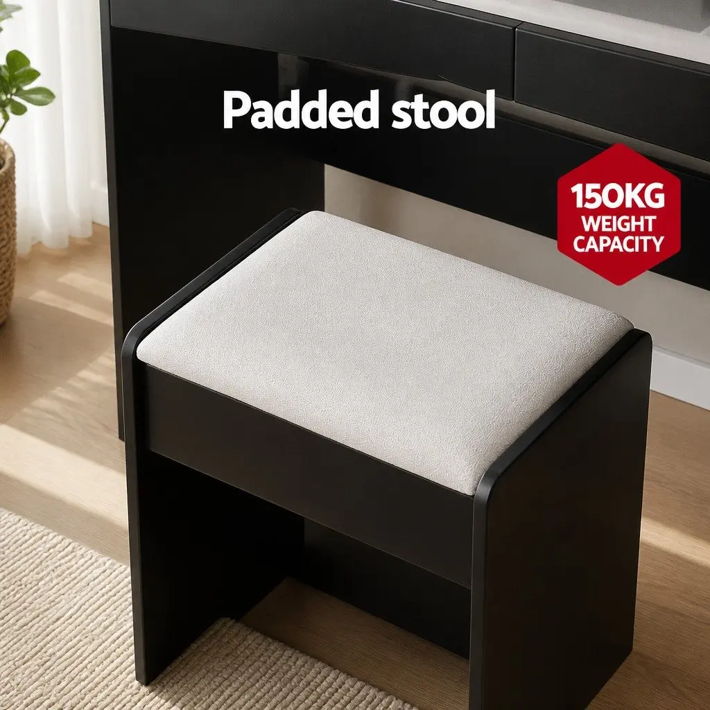 Black Dressing Table Set with LED Mirror and Stool
