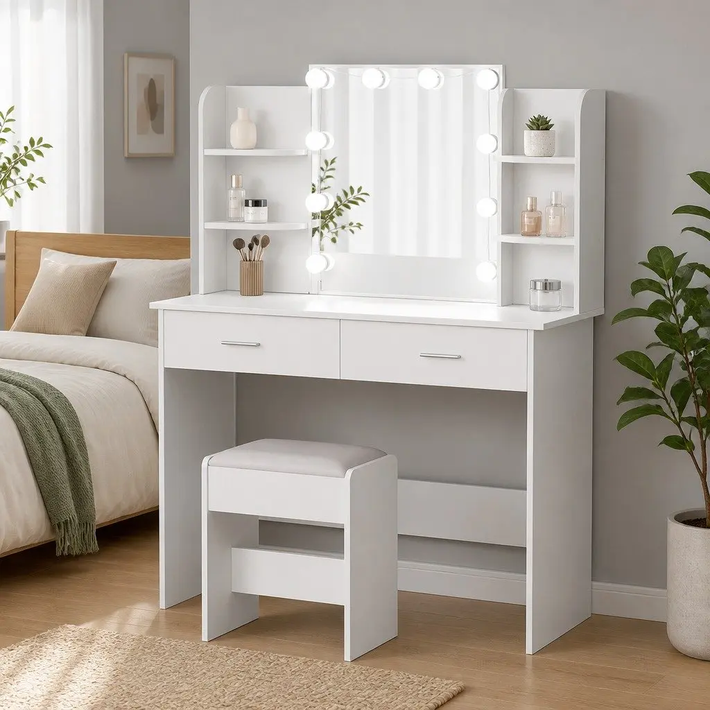 Hollywood Dressing Table with LED Bulbs and Stool