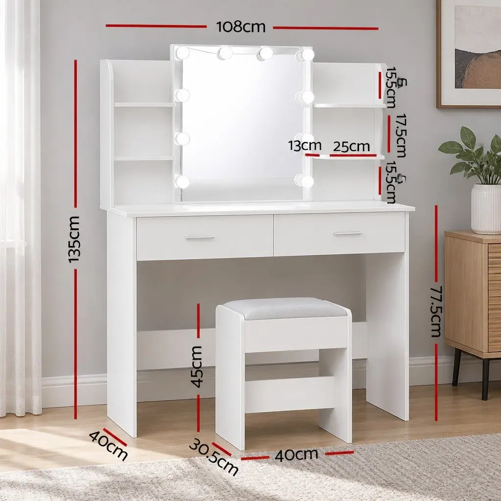 Hollywood Dressing Table with LED Bulbs and Stool