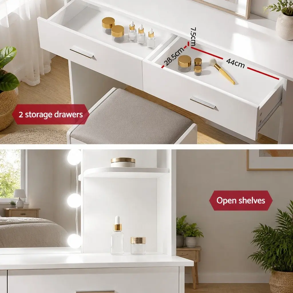 Hollywood Dressing Table with LED Bulbs and Stool