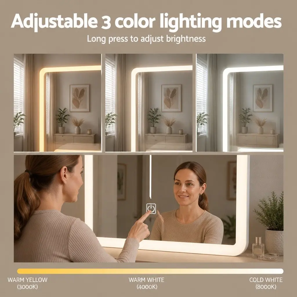 Dressing Table Vanity Desk Set White LED Lights Stool Makeup Mirror 80cm W x 36cm D x 131cm H