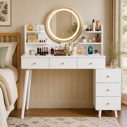 Dressing Table Vanity Desk LED Mirror Charging Station White 100-120cm