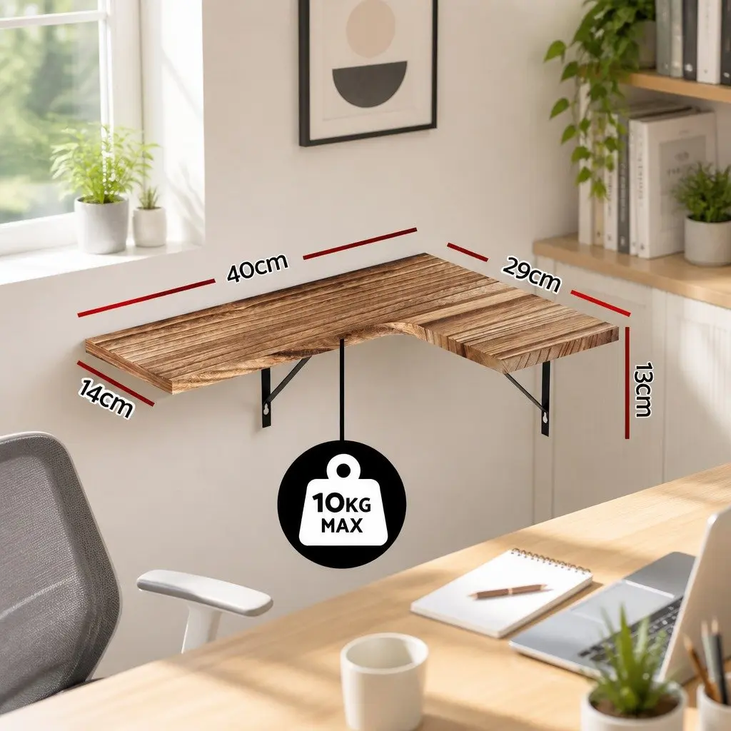 Set of 4 Oak Wood Floating Corner Shelves with Brackets