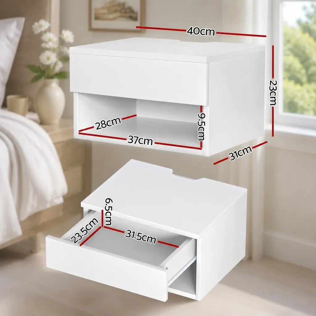 Floating Nightstand with Drawer and Shelf