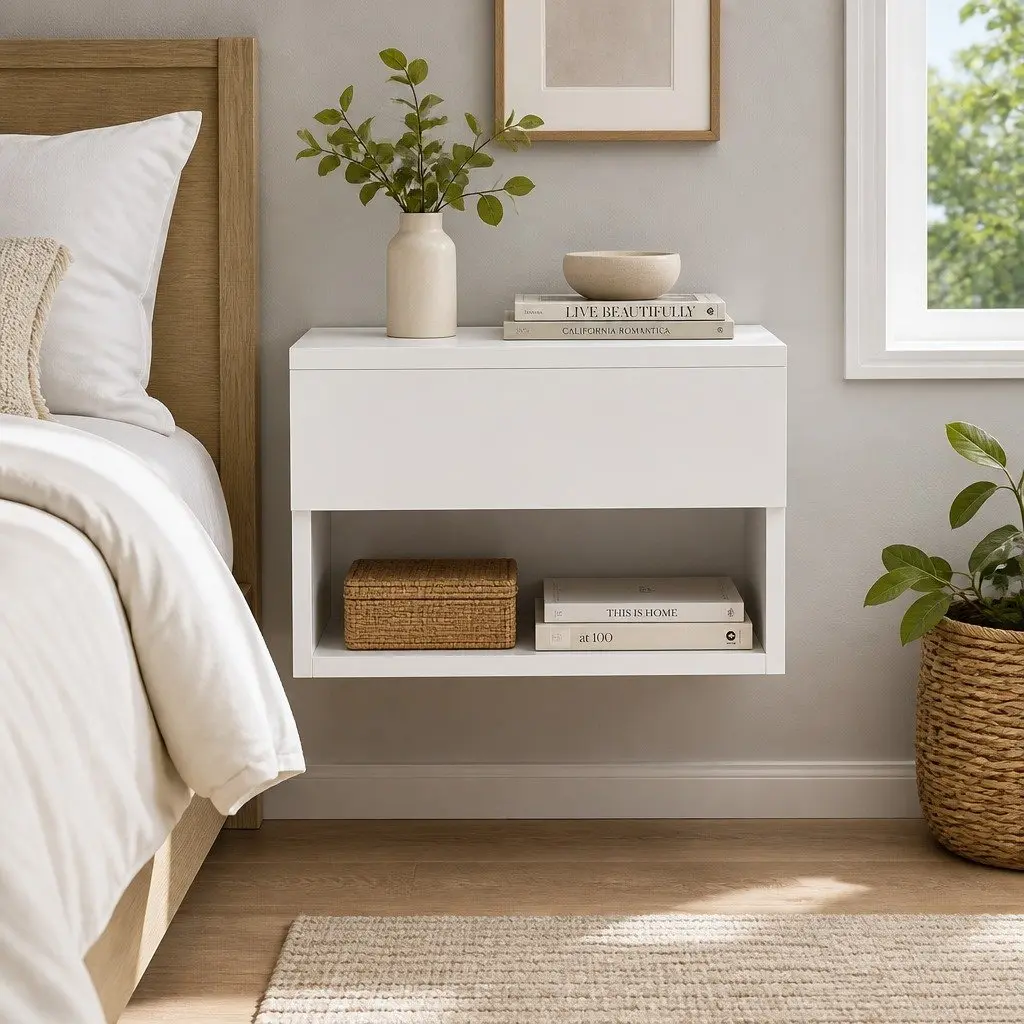 Floating Nightstand with Drawer and Shelf