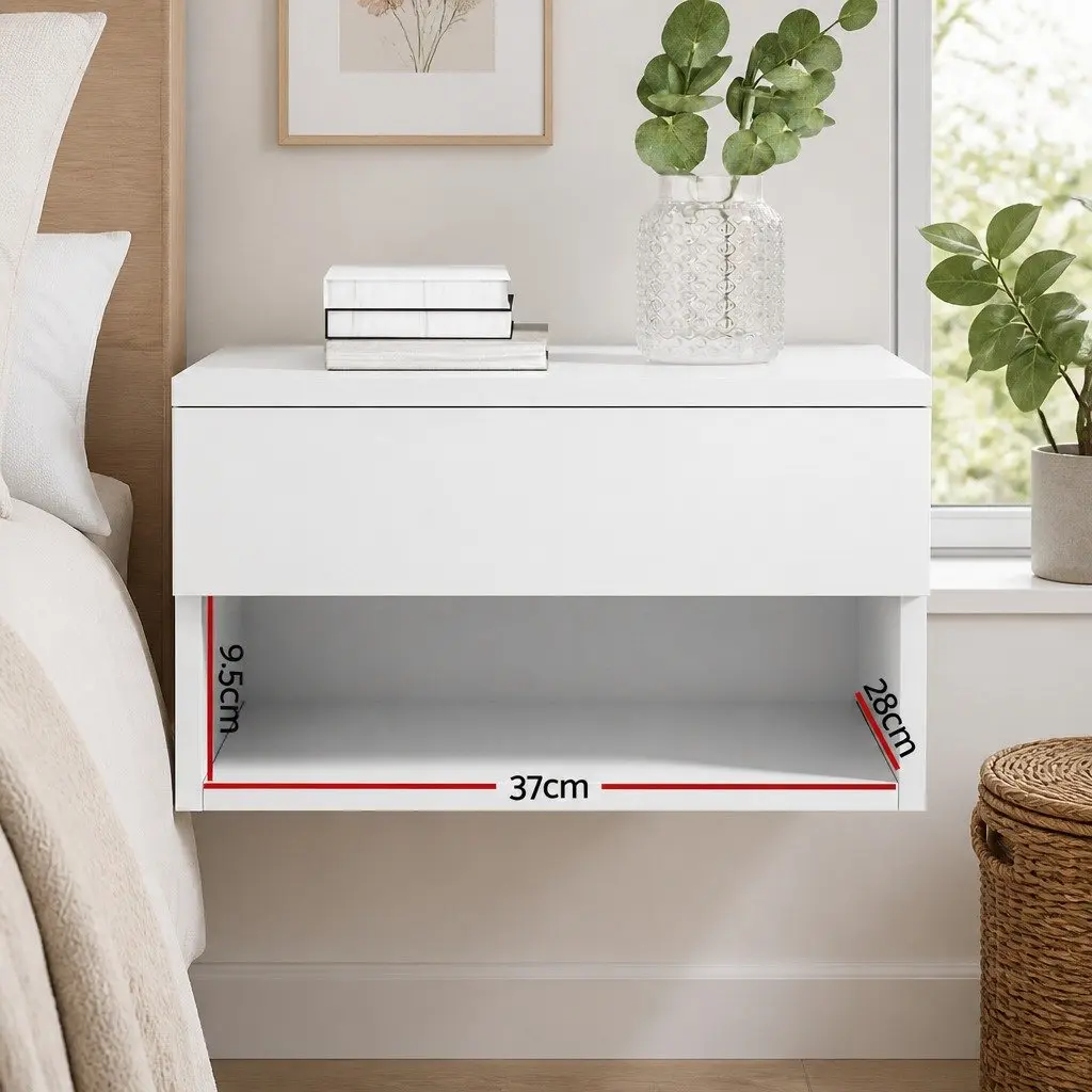 Floating Nightstand with Drawer and Shelf