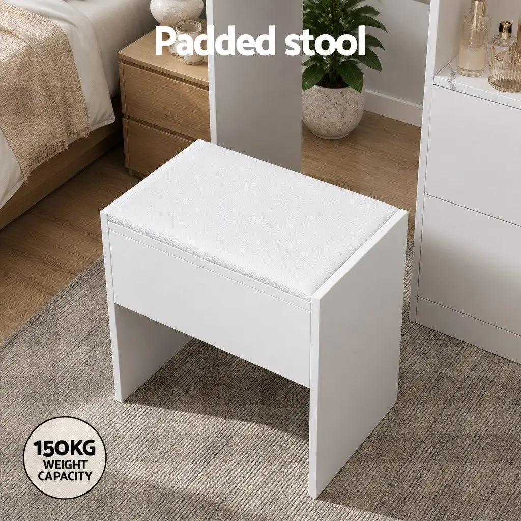 White Dressing Table with Stool LED Mirror Makeup Vanity Set Storage Drawers