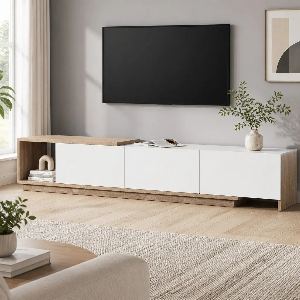 TV Cabinet Entertainment Unit Stand Extendable Oak White Living Room Storage