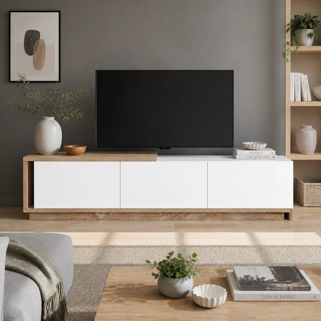 TV Cabinet Entertainment Unit Stand Extendable Oak White Living Room Storage