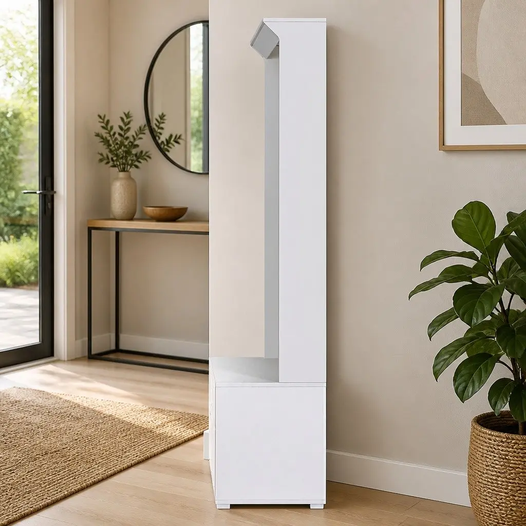 Hall Tree Shoe Rack Cabinet 180cm Particleboard White