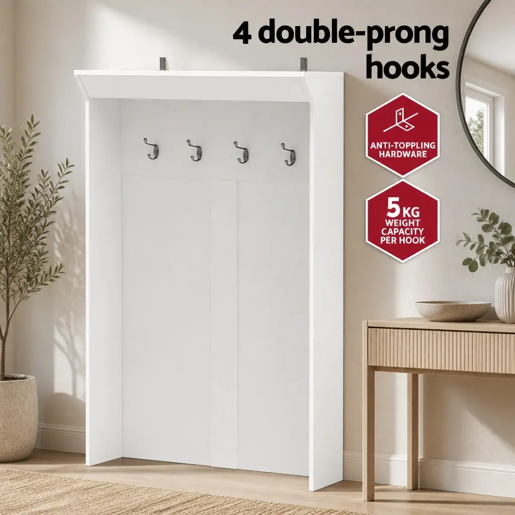 Hall Tree Shoe Rack Cabinet 180cm Particleboard White
