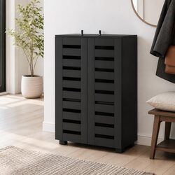 5-Tier Shoe Rack Storage Cabinet Black Ventilated Slatted Door Organiser 20