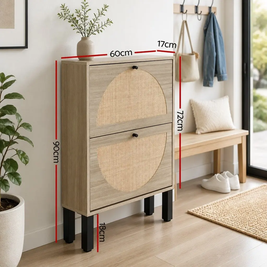 Shoe Rack Cabinet with Rattan Mesh Drawers