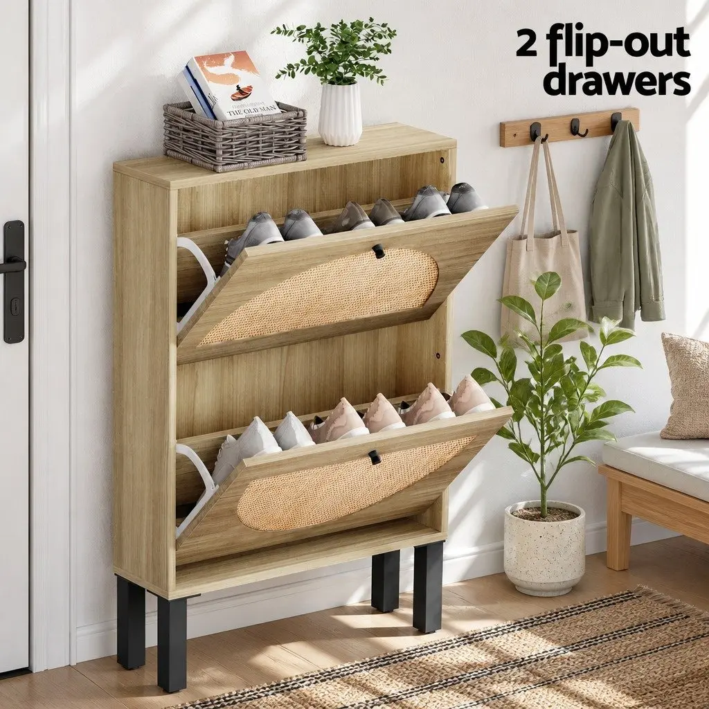 Shoe Rack Cabinet with Rattan Mesh Drawers