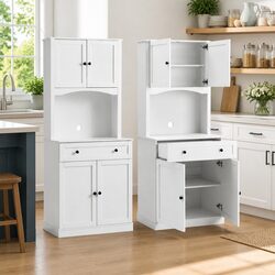 Buffet Sideboard Hutch Pantry Cabinet Kitchen Storage White 180cm High Set of 2