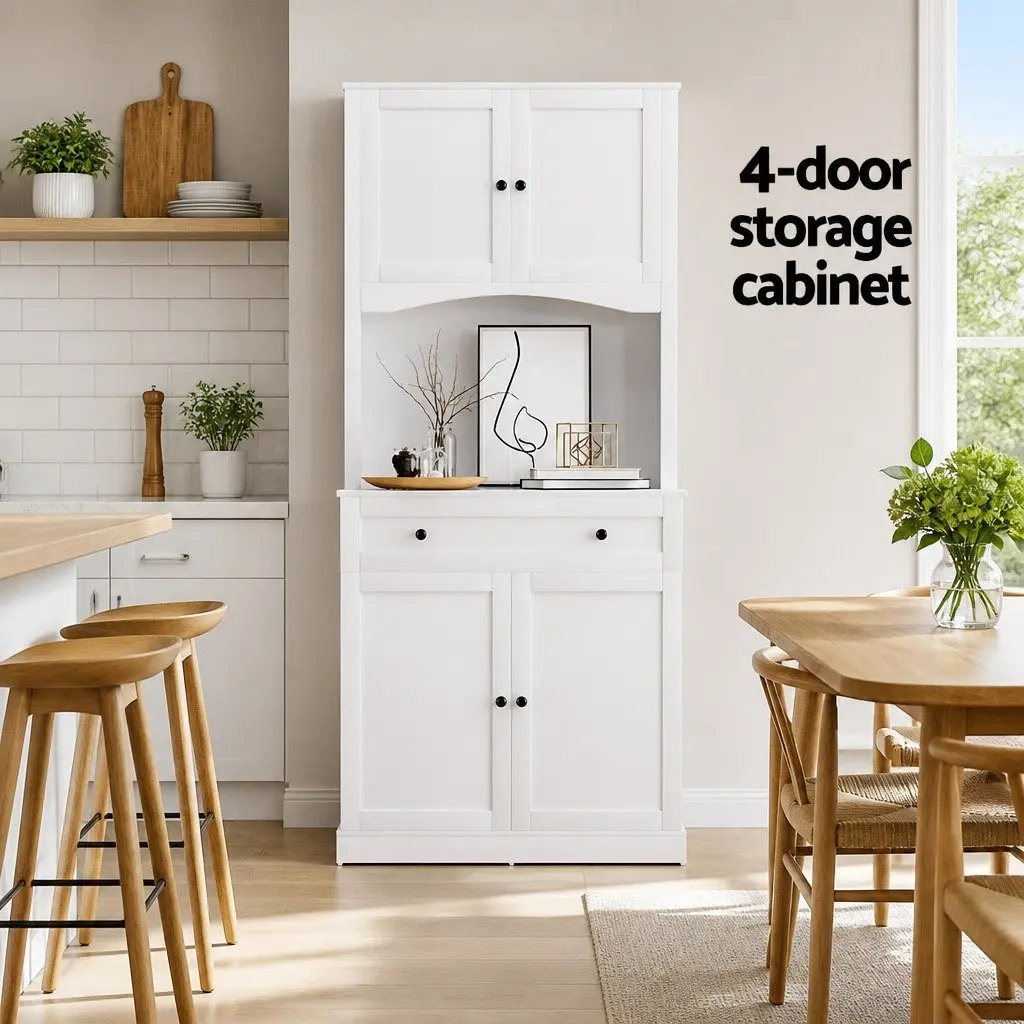 White 180cm High Buffet Sideboard Cabinet
