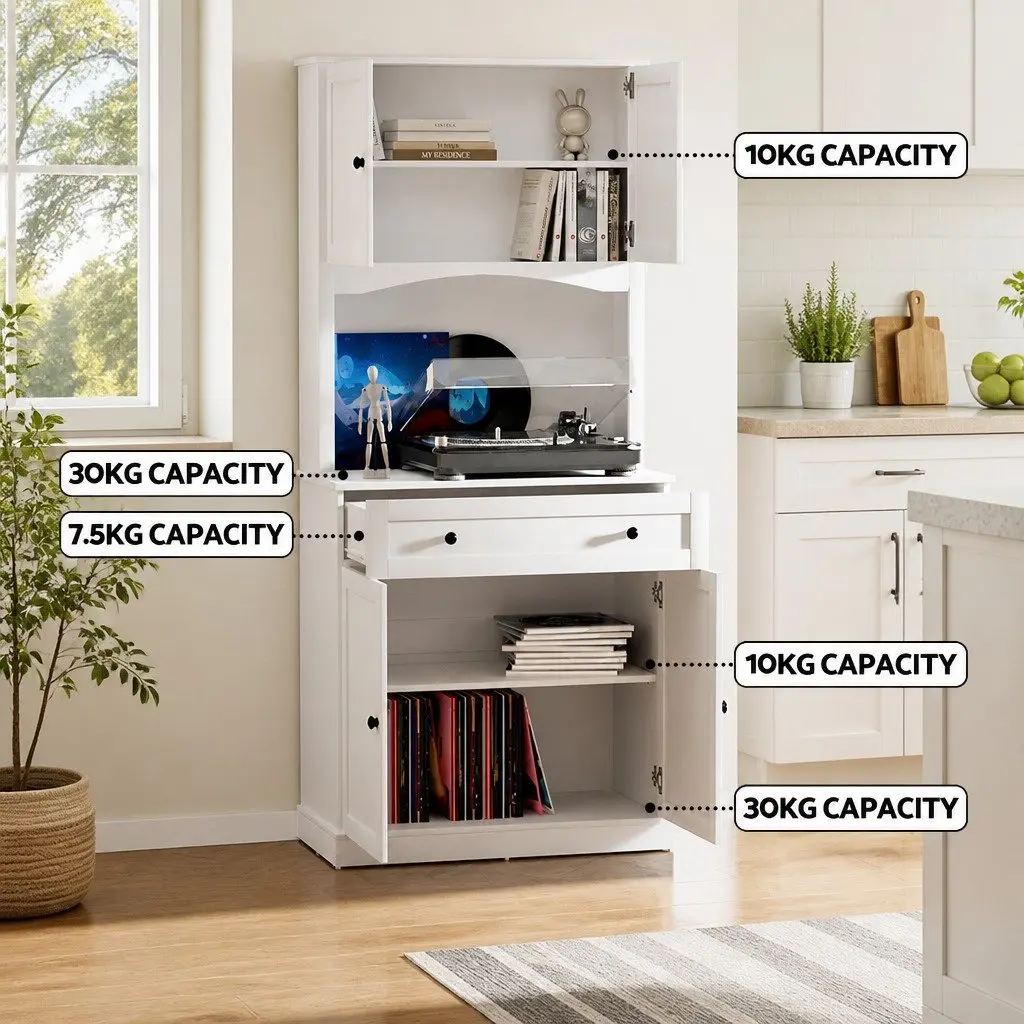 White 180cm High Buffet Sideboard Cabinet