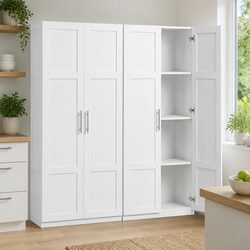 Sturdy 2-Door White Storage Cabinet for Kitchen and Dining