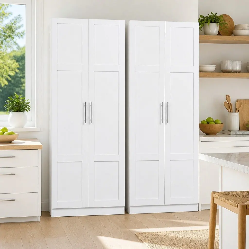 2-Door White Storage Cabinet for Kitchen and Dining
