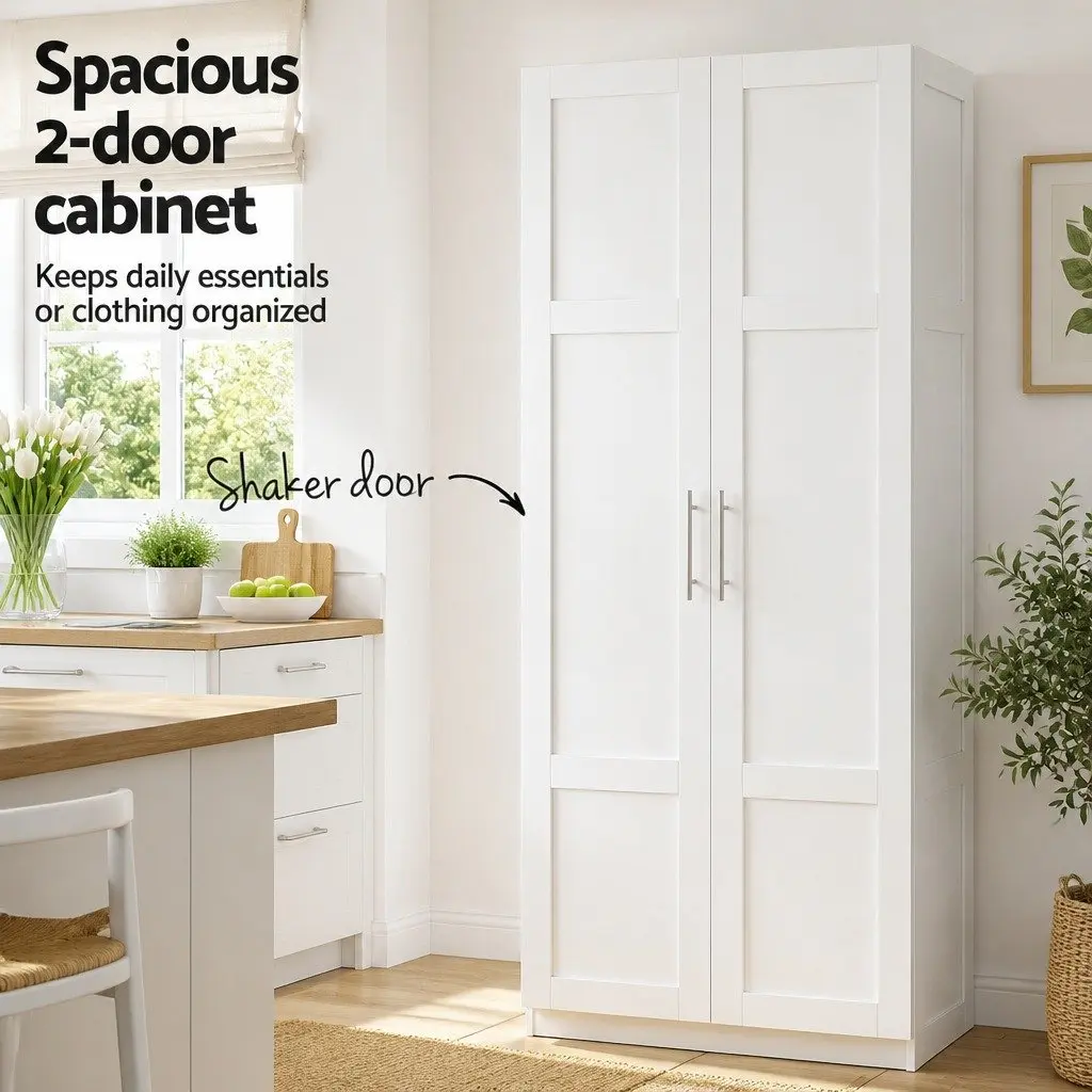 2-Door White Storage Cabinet for Kitchen and Dining