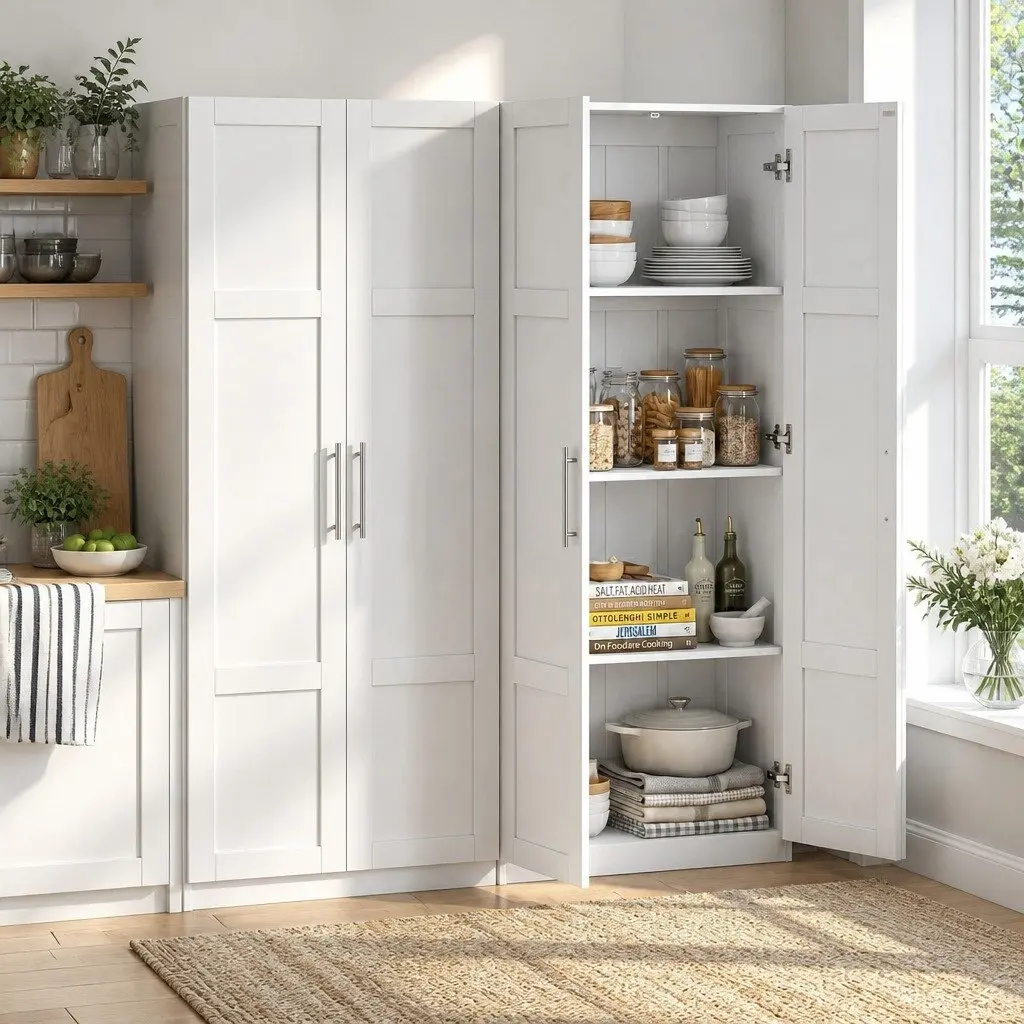 2-Door White Storage Cabinet for Kitchen and Dining