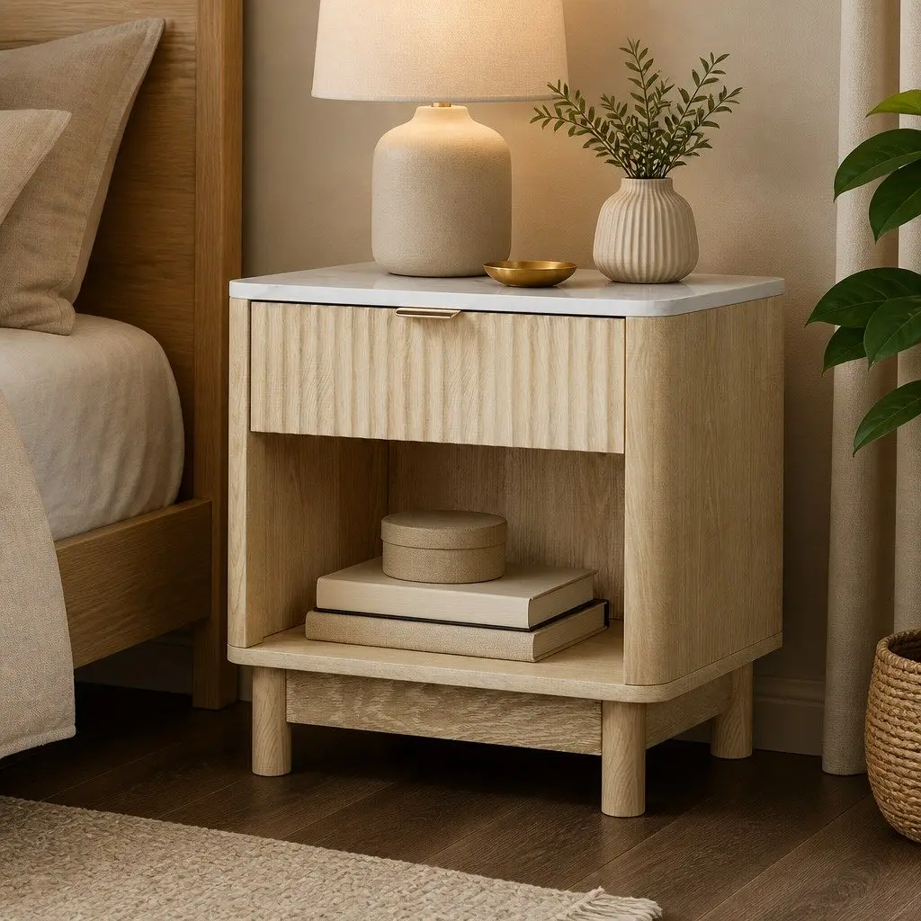 Bedside Table Nightstand with 1 Drawer & Open Shelf