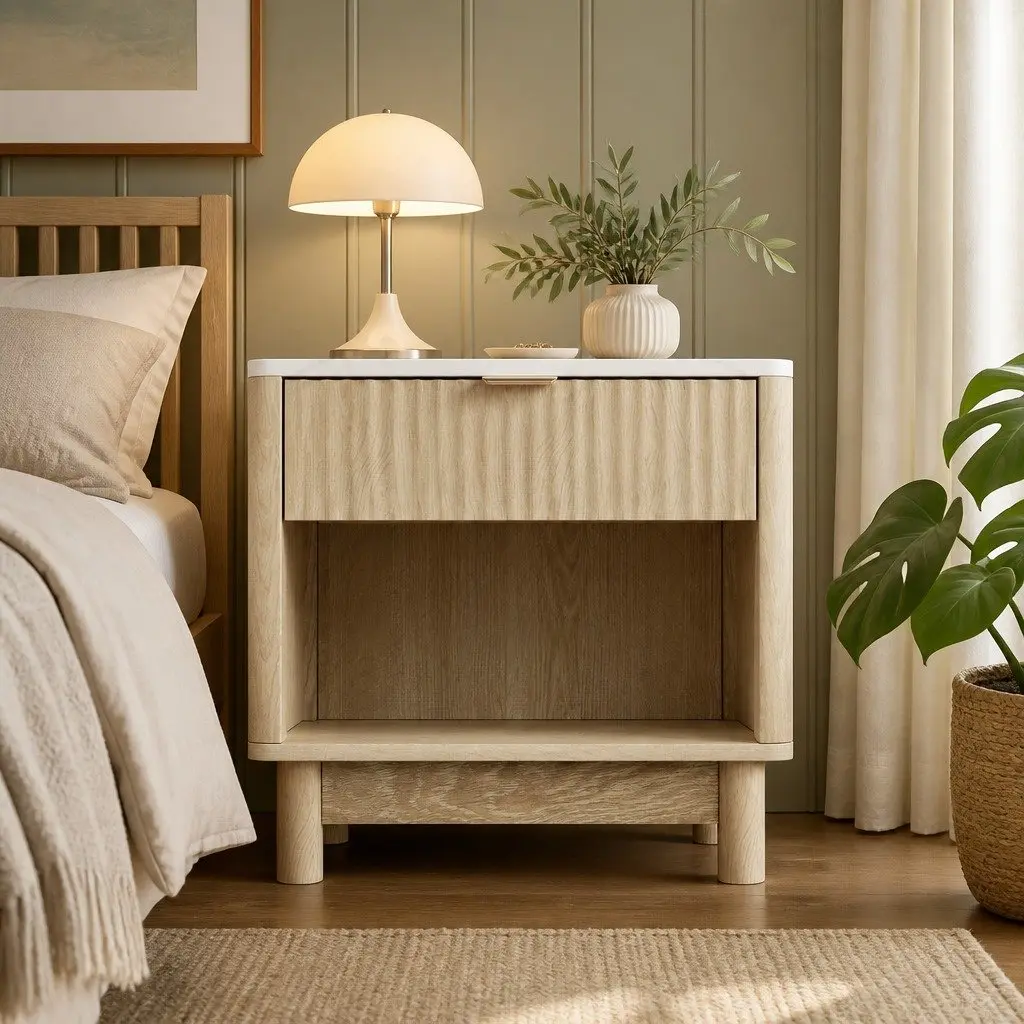 Bedside Table Nightstand with 1 Drawer & Open Shelf